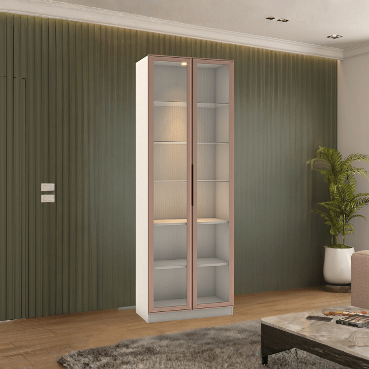 ตู้โชว์กระจก WISDOM DESIGN FURNITURE รุ่น GS-802 80 ซม. สีขาว/พิงค์โกลด์